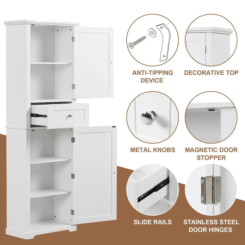 Tall Narrow Bathroom Storage Cabinet with Drawer & Adjustable Shelf – White, Space-Saving Design