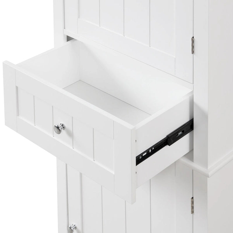 Tall Narrow Bathroom Storage Cabinet with Drawer & Adjustable Shelf – White, Space-Saving Design
