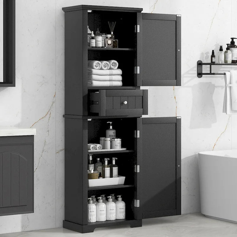 Tall Narrow Bathroom Storage Cabinet with Drawer & Adjustable Shelf – White, Space-Saving Design