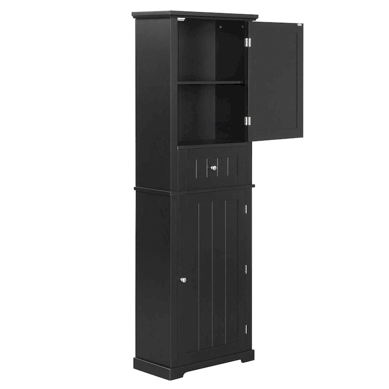 Tall Narrow Bathroom Storage Cabinet with Drawer & Adjustable Shelf – White, Space-Saving Design