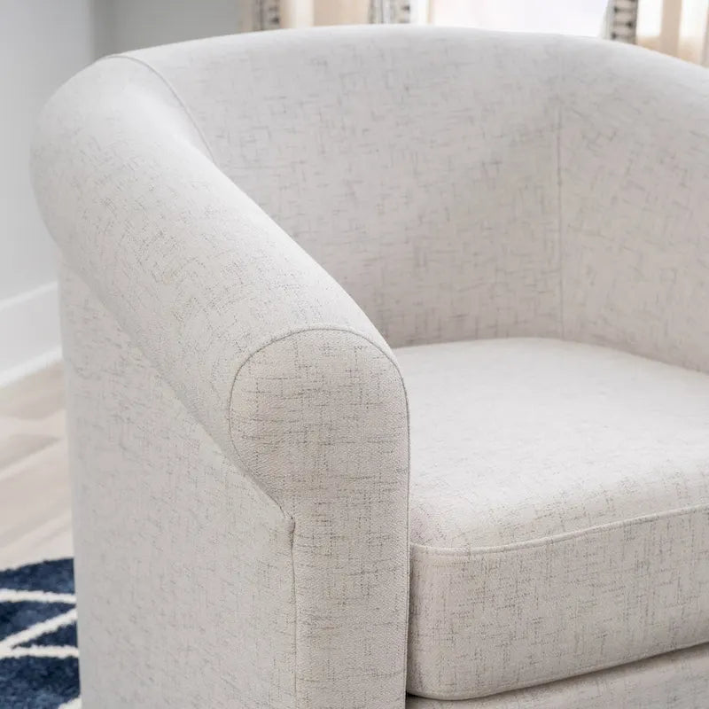 Beige Linen Accent Swivel Chair with 360-Degree Rotation – Fully Assembled, Bone Color