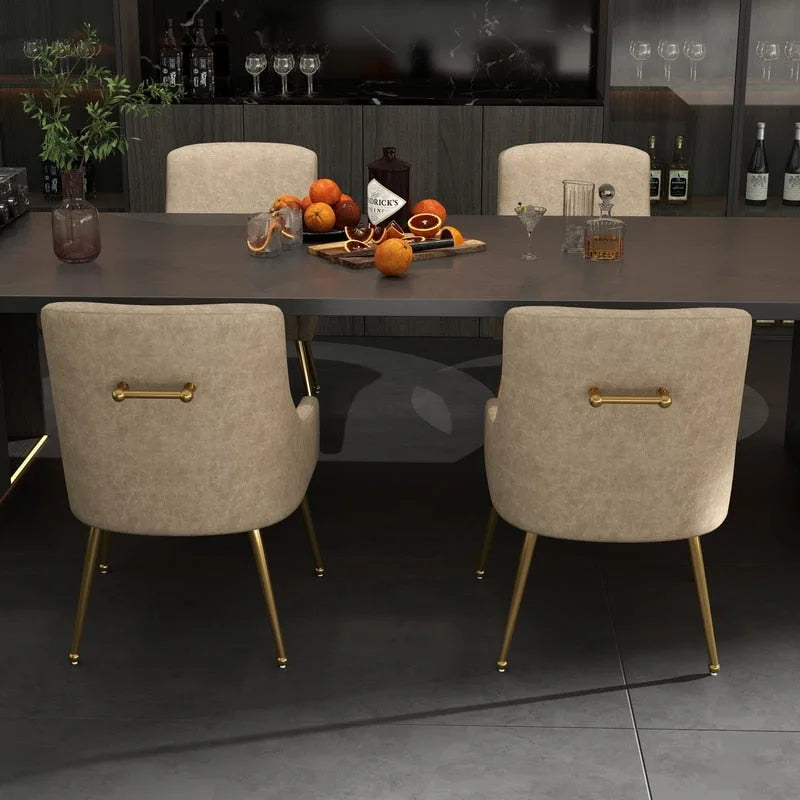 Faux Leather Dining Chairs Set of 4 – Metal Legs, Gold Rear Handle, High-Density Foam, 250 lb Capacity