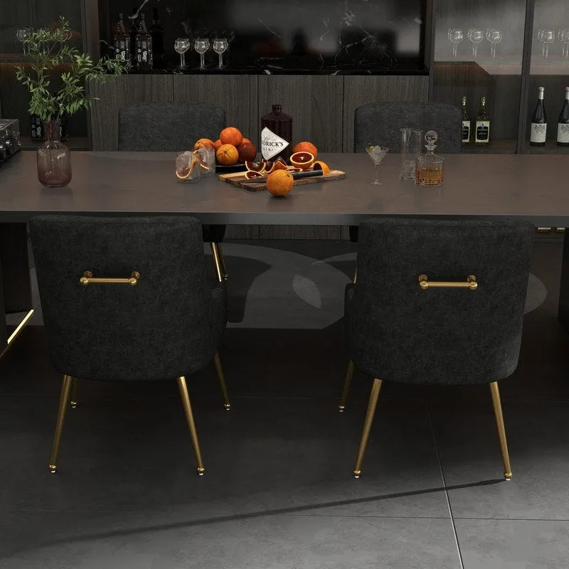 Faux Leather Dining Chairs Set of 4 – Metal Legs, Gold Rear Handle, High-Density Foam, 250 lb Capacity