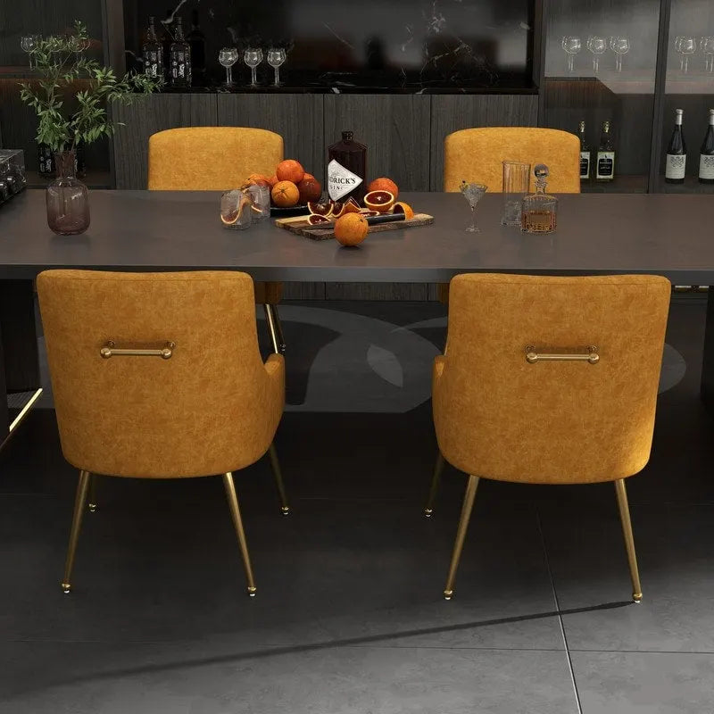 Faux Leather Dining Chairs Set of 4 – Metal Legs, Gold Rear Handle, High-Density Foam, 250 lb Capacity