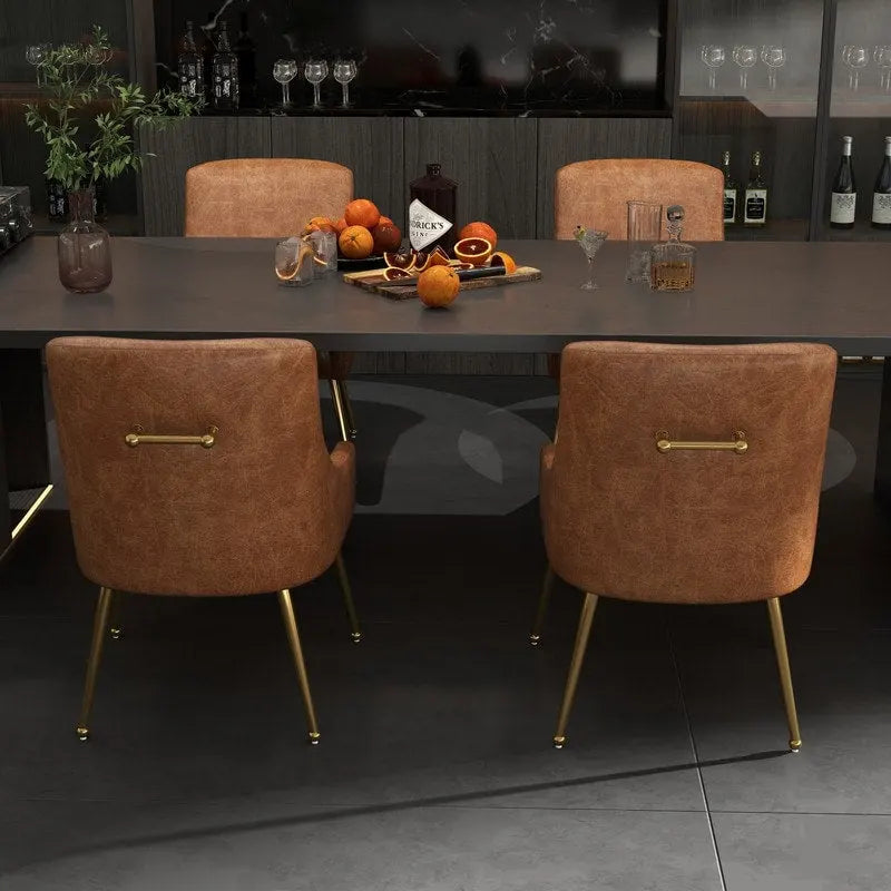 Faux Leather Dining Chairs Set of 4 – Metal Legs, Gold Rear Handle, High-Density Foam, 250 lb Capacity