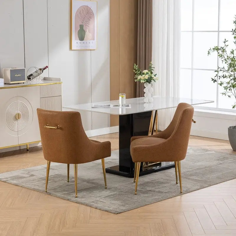 Faux Leather Dining Chairs Set of 4 – Metal Legs, Gold Rear Handle, High-Density Foam, 250 lb Capacity