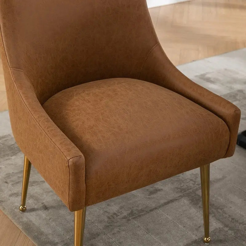 Faux Leather Dining Chairs Set of 4 – Metal Legs, Gold Rear Handle, High-Density Foam, 250 lb Capacity