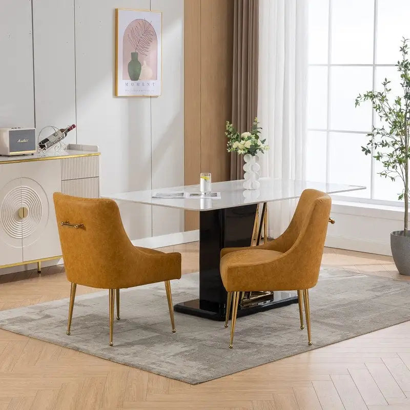 Faux Leather Dining Chairs Set of 4 – Metal Legs, Gold Rear Handle, High-Density Foam, 250 lb Capacity