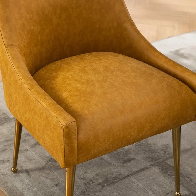 Faux Leather Dining Chairs Set of 4 – Metal Legs, Gold Rear Handle, High-Density Foam, 250 lb Capacity