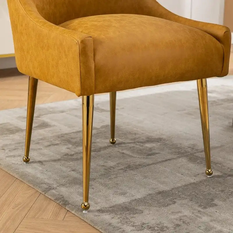 Faux Leather Dining Chairs Set of 4 – Metal Legs, Gold Rear Handle, High-Density Foam, 250 lb Capacity