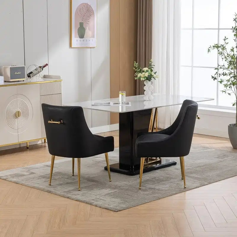 Faux Leather Dining Chairs Set of 4 – Metal Legs, Gold Rear Handle, High-Density Foam, 250 lb Capacity