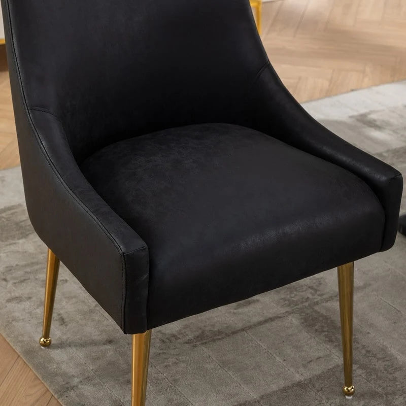 Faux Leather Dining Chairs Set of 4 – Metal Legs, Gold Rear Handle, High-Density Foam, 250 lb Capacity
