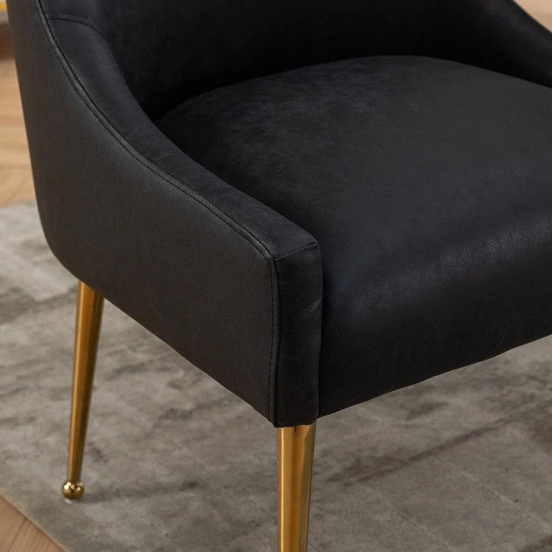 Faux Leather Dining Chairs Set of 4 – Metal Legs, Gold Rear Handle, High-Density Foam, 250 lb Capacity