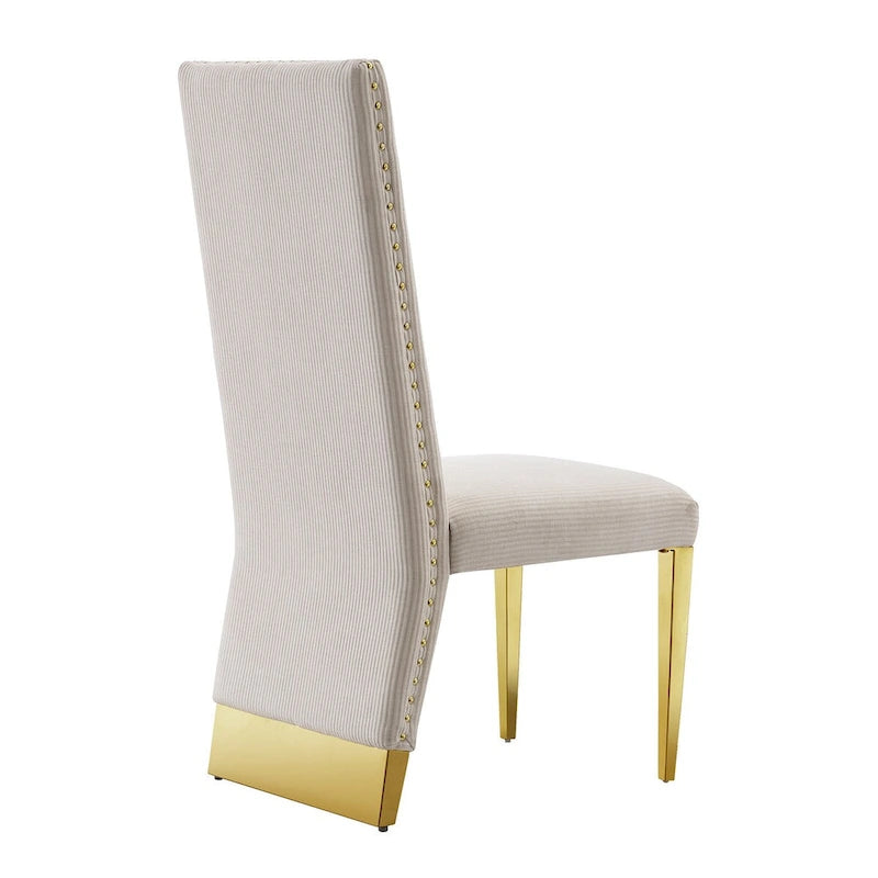 Cream Velvet Dining Chairs with Gold Legs – Set of 2, Tufted High Back, 42.5"H