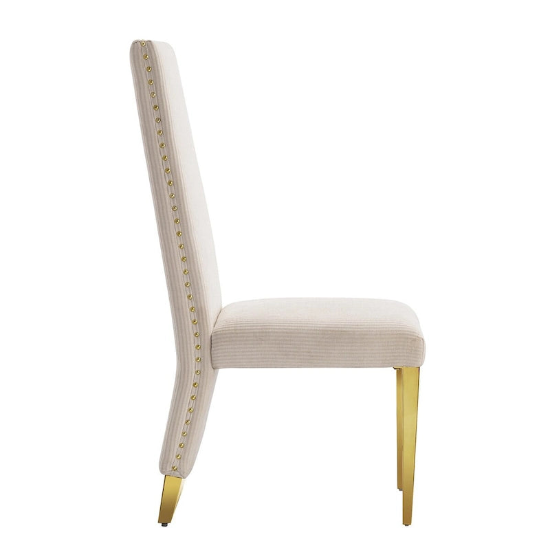 Cream Velvet Dining Chairs with Gold Legs – Set of 2, Tufted High Back, 42.5"H