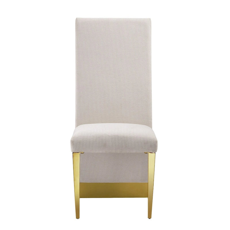 Cream Velvet Dining Chairs with Gold Legs – Set of 2, Tufted High Back, 42.5"H