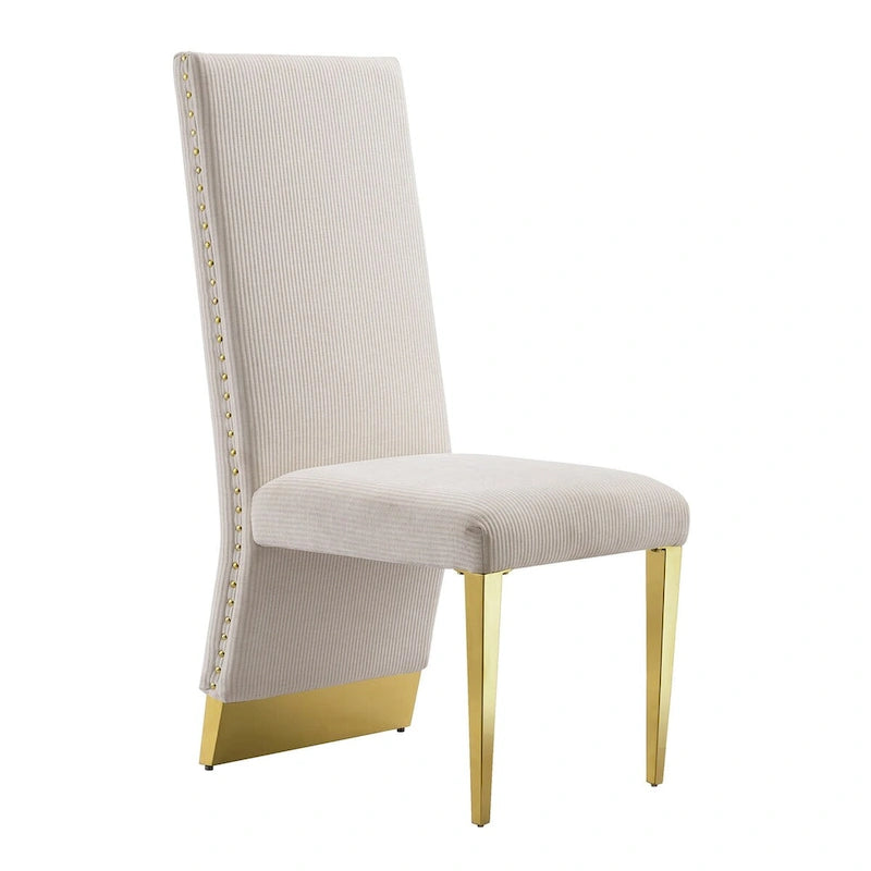 Cream Velvet Dining Chairs with Gold Legs – Set of 2, Tufted High Back, 42.5"H