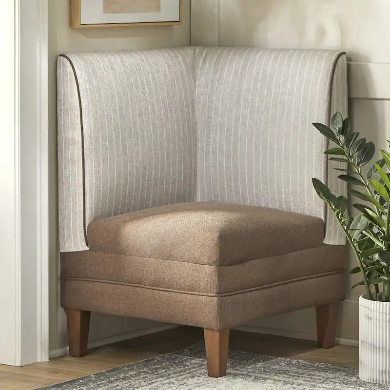 Corner Accent Chair with Two-Tone Fabric & Rubber Wood Legs – 4 Color Combinations