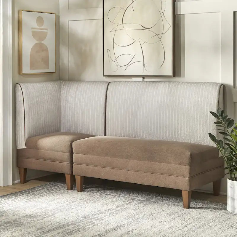 Corner Accent Chair with Two-Tone Fabric & Rubber Wood Legs – 4 Color Combinations