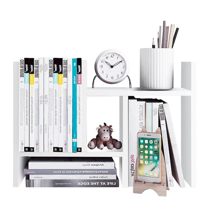 Desktop Bookshelf & Organizer Shelf – Walnut Wood, L-Shape Multi-Compartment, Desk Storage