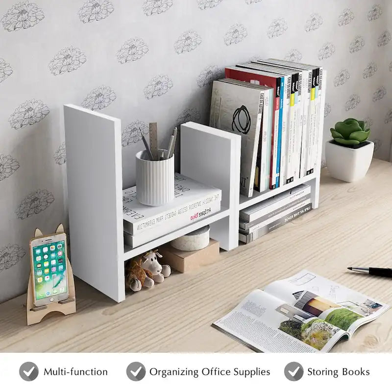 Desktop Bookshelf & Organizer Shelf – Walnut Wood, L-Shape Multi-Compartment, Desk Storage