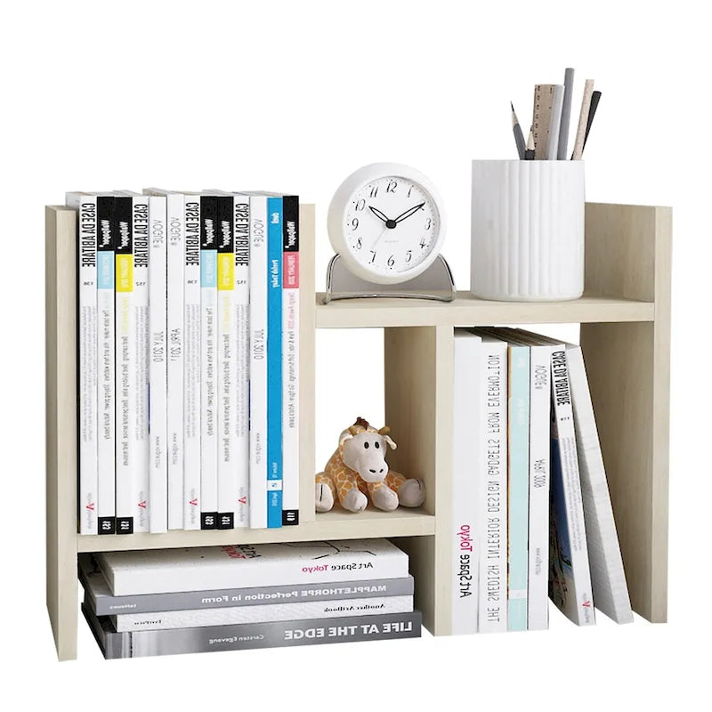 Desktop Bookshelf & Organizer Shelf – Walnut Wood, L-Shape Multi-Compartment, Desk Storage
