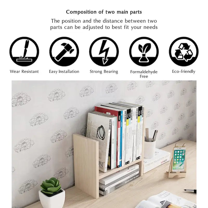 Desktop Bookshelf & Organizer Shelf – Walnut Wood, L-Shape Multi-Compartment, Desk Storage