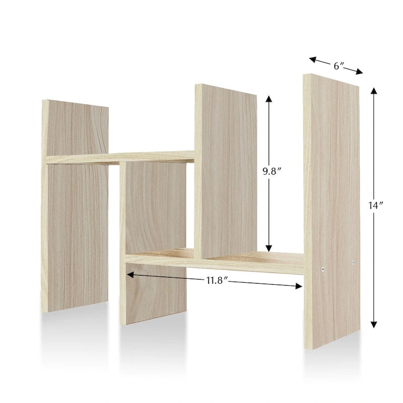 Desktop Bookshelf & Organizer Shelf – Walnut Wood, L-Shape Multi-Compartment, Desk Storage