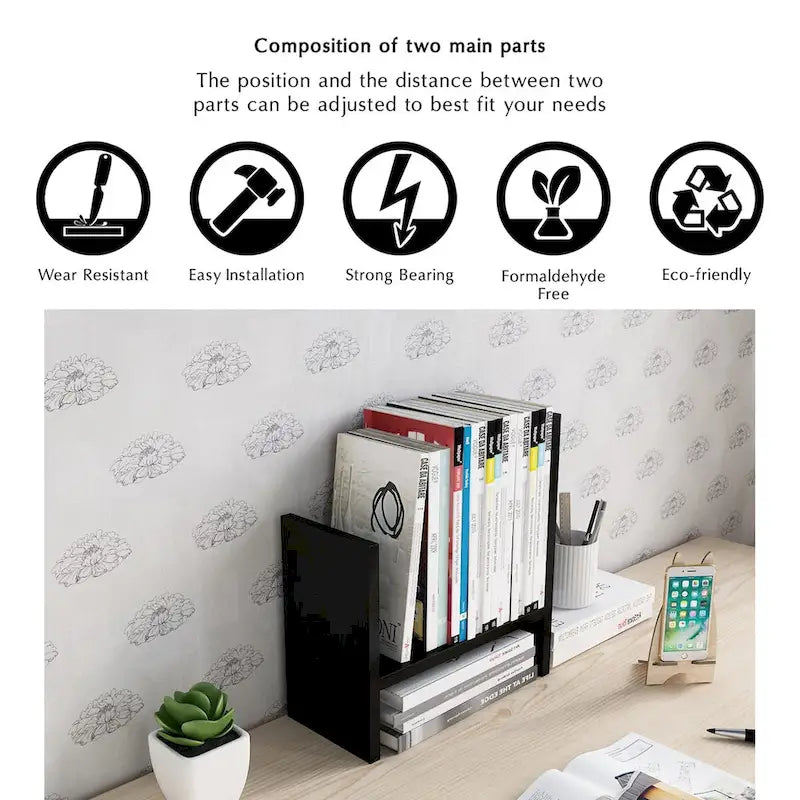 Desktop Bookshelf & Organizer Shelf – Walnut Wood, L-Shape Multi-Compartment, Desk Storage