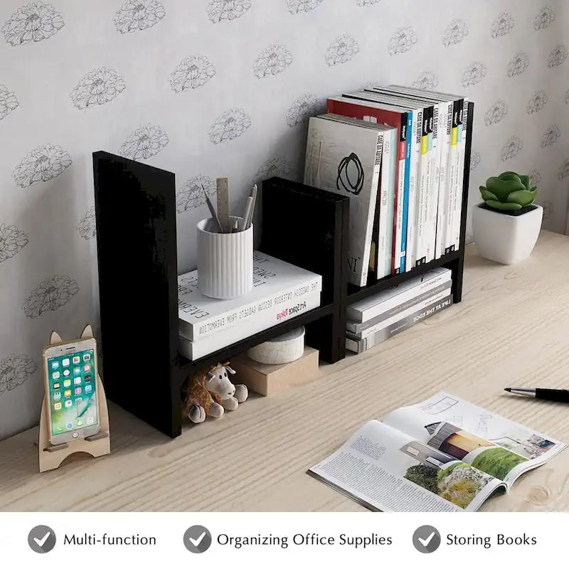 Desktop Bookshelf & Organizer Shelf – Walnut Wood, L-Shape Multi-Compartment, Desk Storage