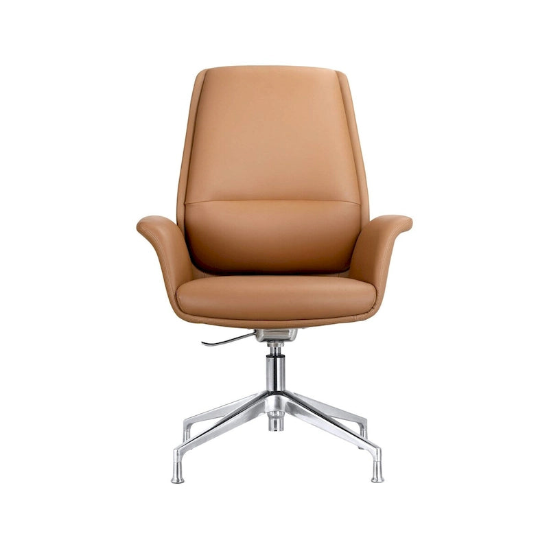 High-Back Faux Leather Executive Office Chair with Swivel & Aluminum Base – Black, Contemporary Style