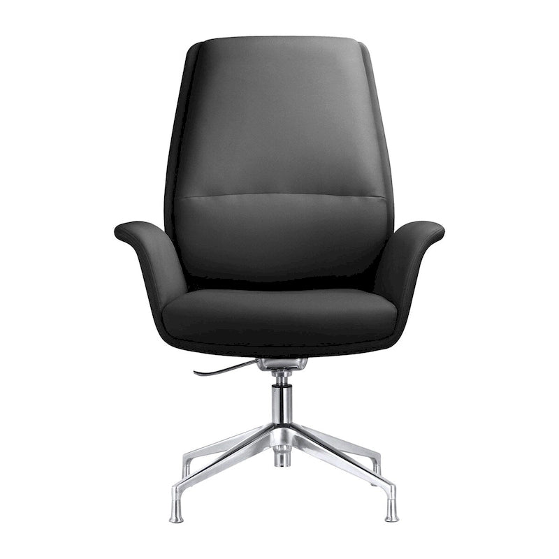 High-Back Faux Leather Executive Office Chair with Swivel & Aluminum Base – Black, Contemporary Style