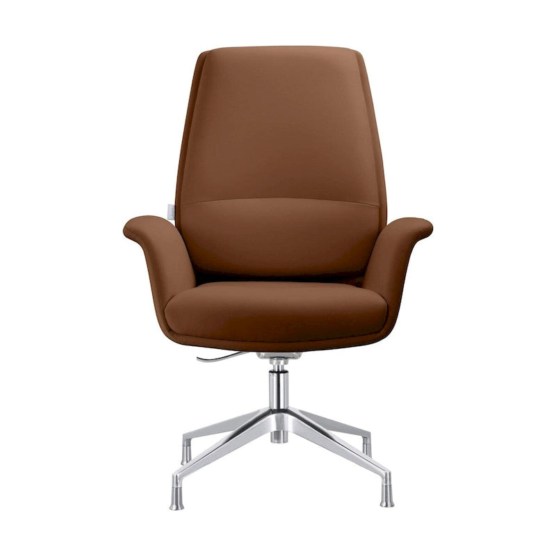 High-Back Faux Leather Executive Office Chair with Swivel & Aluminum Base – Black, Contemporary Style