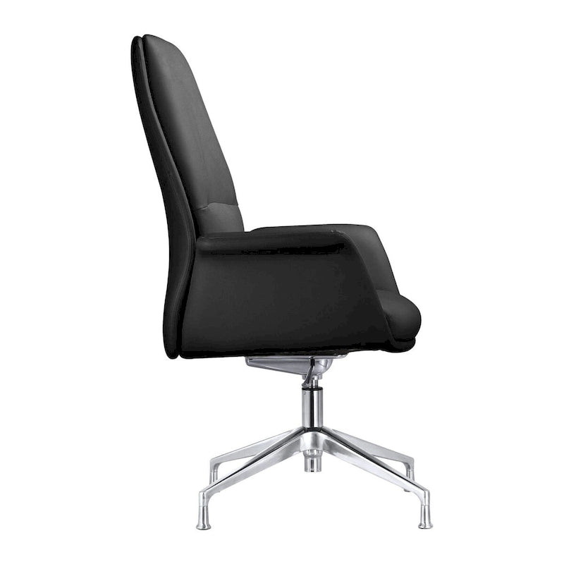 High-Back Faux Leather Executive Office Chair with Swivel & Aluminum Base – Black, Contemporary Style