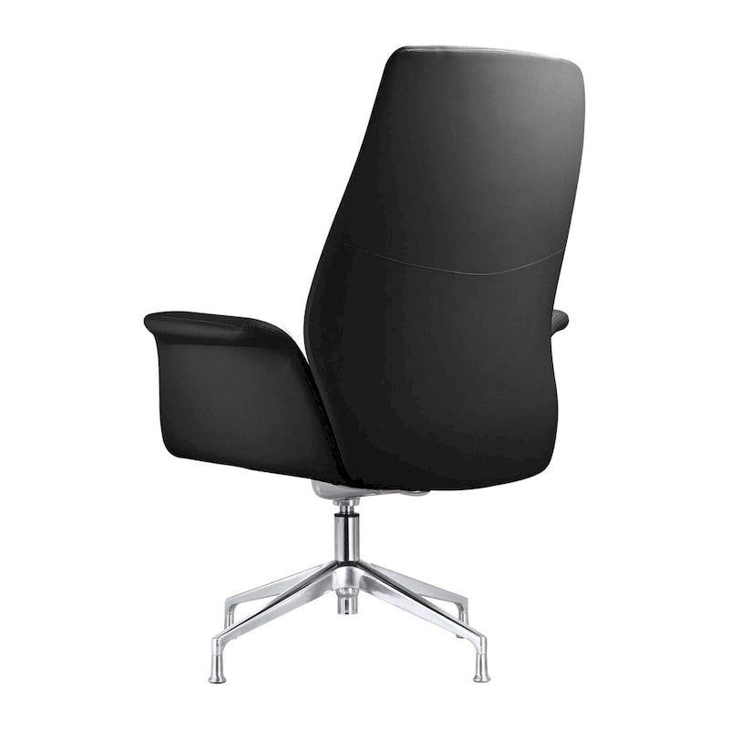 High-Back Faux Leather Executive Office Chair with Swivel & Aluminum Base – Black, Contemporary Style