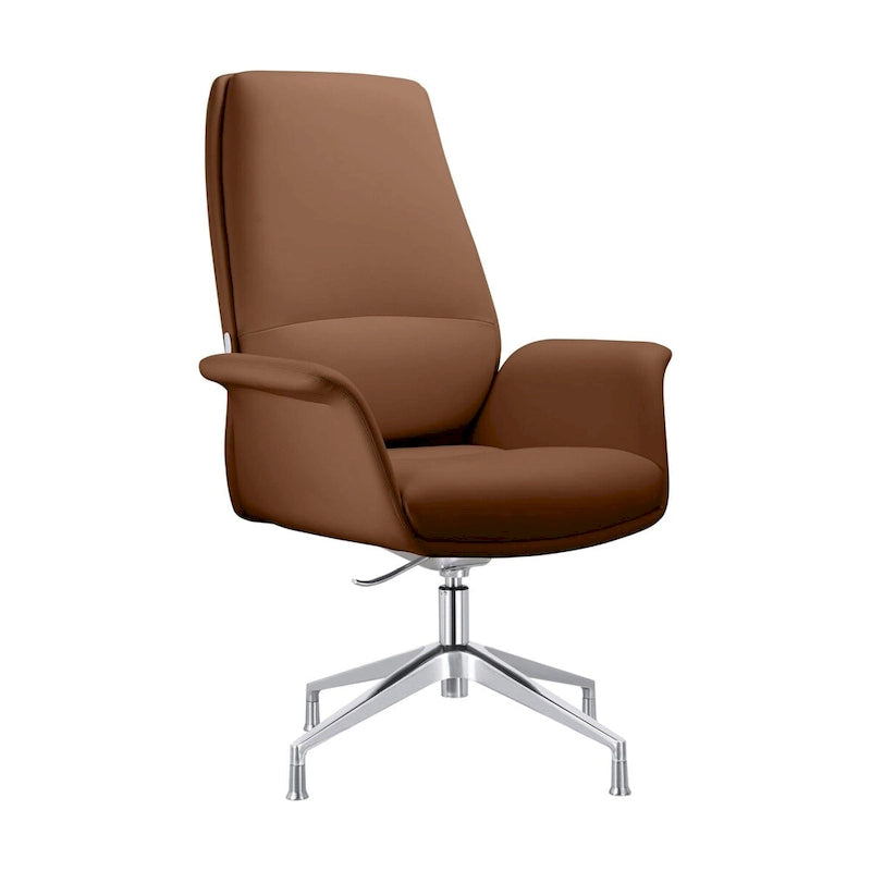 High-Back Faux Leather Executive Office Chair with Swivel & Aluminum Base – Black, Contemporary Style