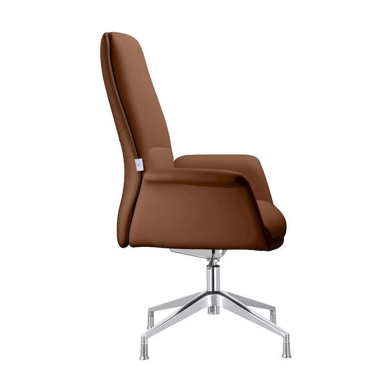 High-Back Faux Leather Executive Office Chair with Swivel & Aluminum Base – Black, Contemporary Style