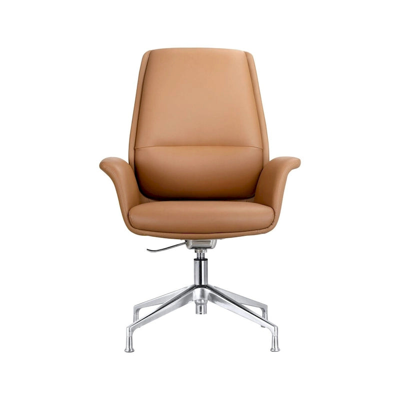 High-Back Faux Leather Executive Office Chair with Swivel & Aluminum Base – Black, Contemporary Style
