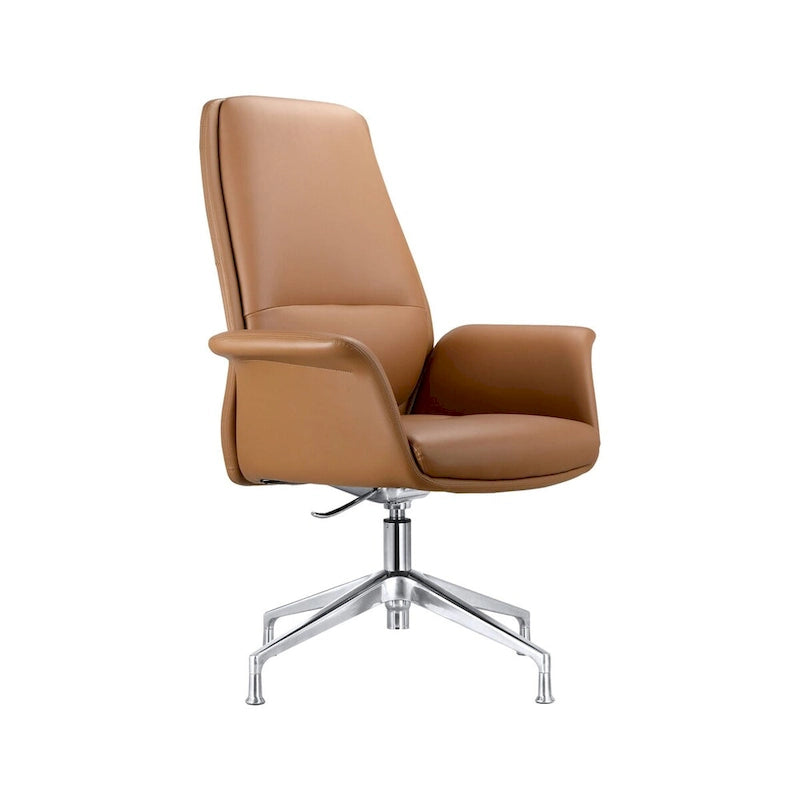 High-Back Faux Leather Executive Office Chair with Swivel & Aluminum Base – Black, Contemporary Style
