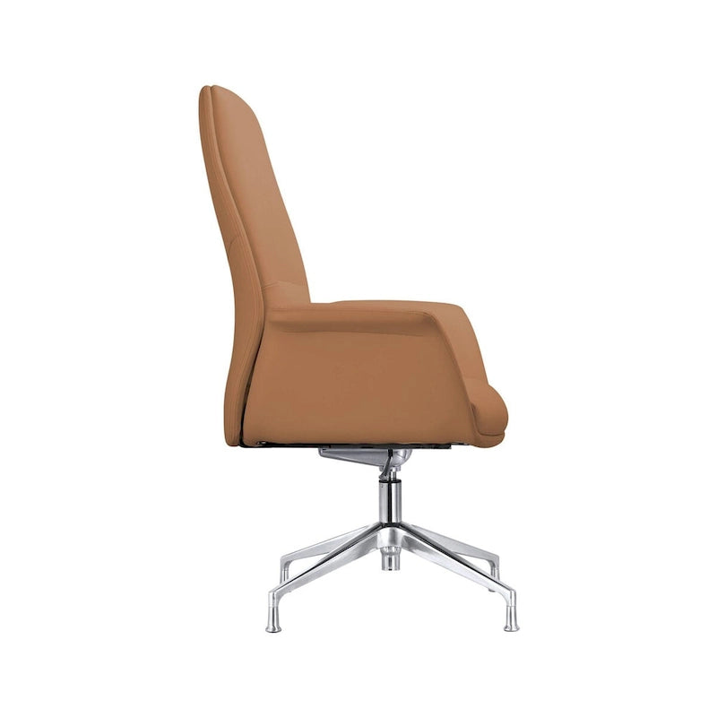 High-Back Faux Leather Executive Office Chair with Swivel & Aluminum Base – Black, Contemporary Style