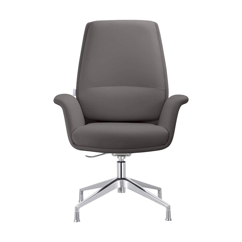 High-Back Faux Leather Executive Office Chair with Swivel & Aluminum Base – Black, Contemporary Style