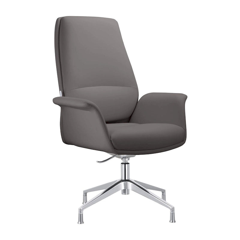 High-Back Faux Leather Executive Office Chair with Swivel & Aluminum Base – Black, Contemporary Style