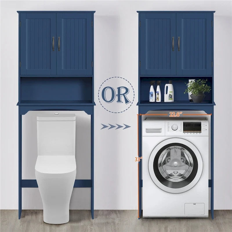 Over-the-Toilet Bathroom Storage Organizer with Cabinet & Open Shelves – Space-Saving, 22.6"W