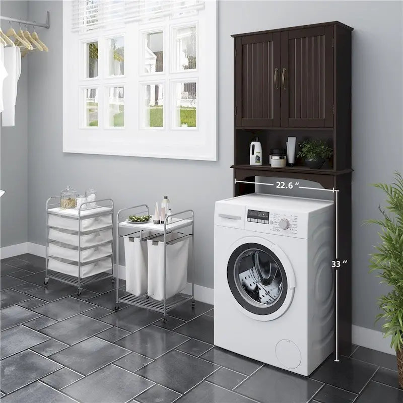 Over-the-Toilet Bathroom Storage Organizer with Cabinet & Open Shelves – Space-Saving, 22.6"W