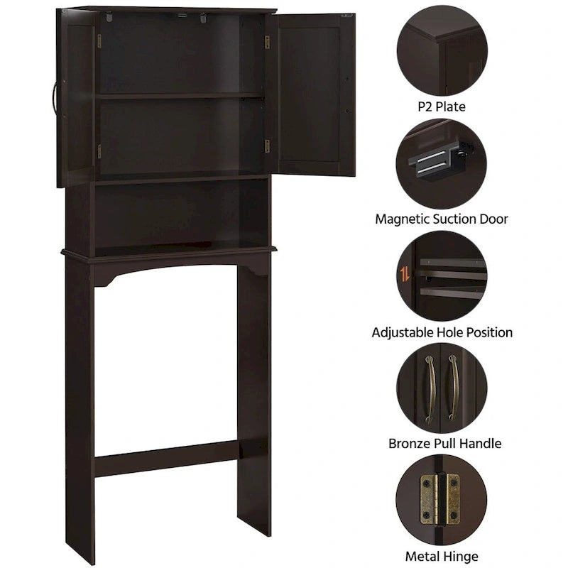 Over-the-Toilet Bathroom Storage Organizer with Cabinet & Open Shelves – Space-Saving, 22.6"W