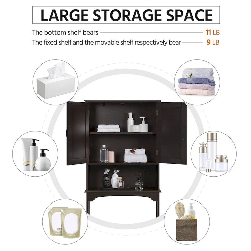 Over-the-Toilet Bathroom Storage Organizer with Cabinet & Open Shelves – Space-Saving, 22.6"W