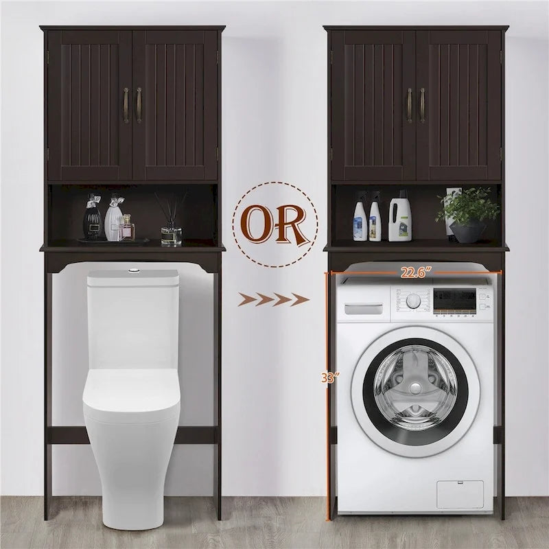 Over-the-Toilet Bathroom Storage Organizer with Cabinet & Open Shelves – Space-Saving, 22.6"W