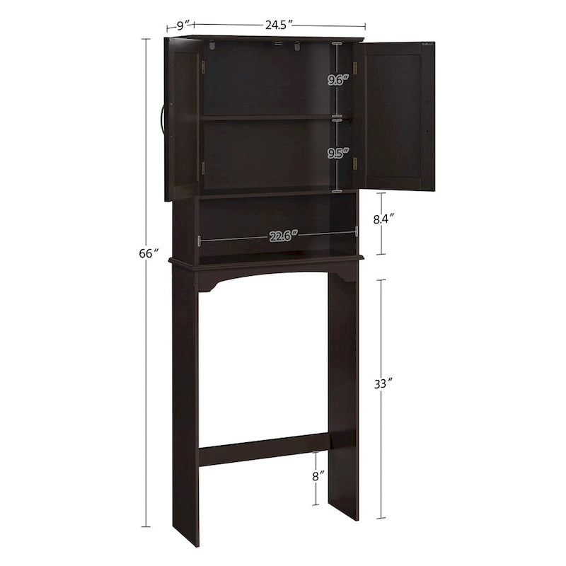 Over-the-Toilet Bathroom Storage Organizer with Cabinet & Open Shelves – Space-Saving, 22.6"W