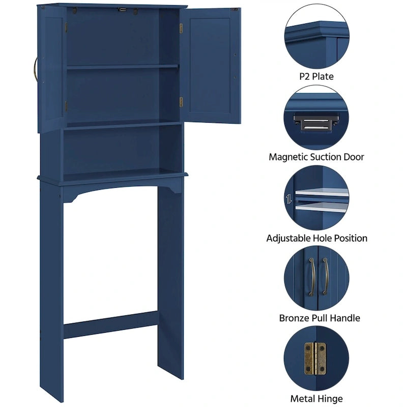 Over-the-Toilet Bathroom Storage Organizer with Cabinet & Open Shelves – Space-Saving, 22.6"W