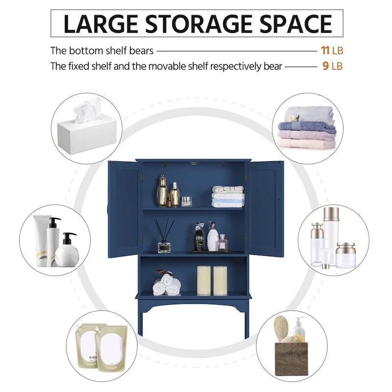 Over-the-Toilet Bathroom Storage Organizer with Cabinet & Open Shelves – Space-Saving, 22.6"W